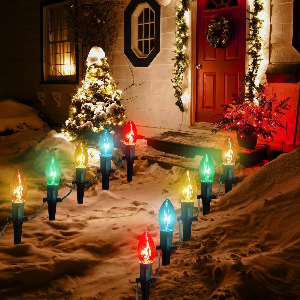 30.75FT Multicolored Christmas C9 Pathway Marker String Lights - PopFun