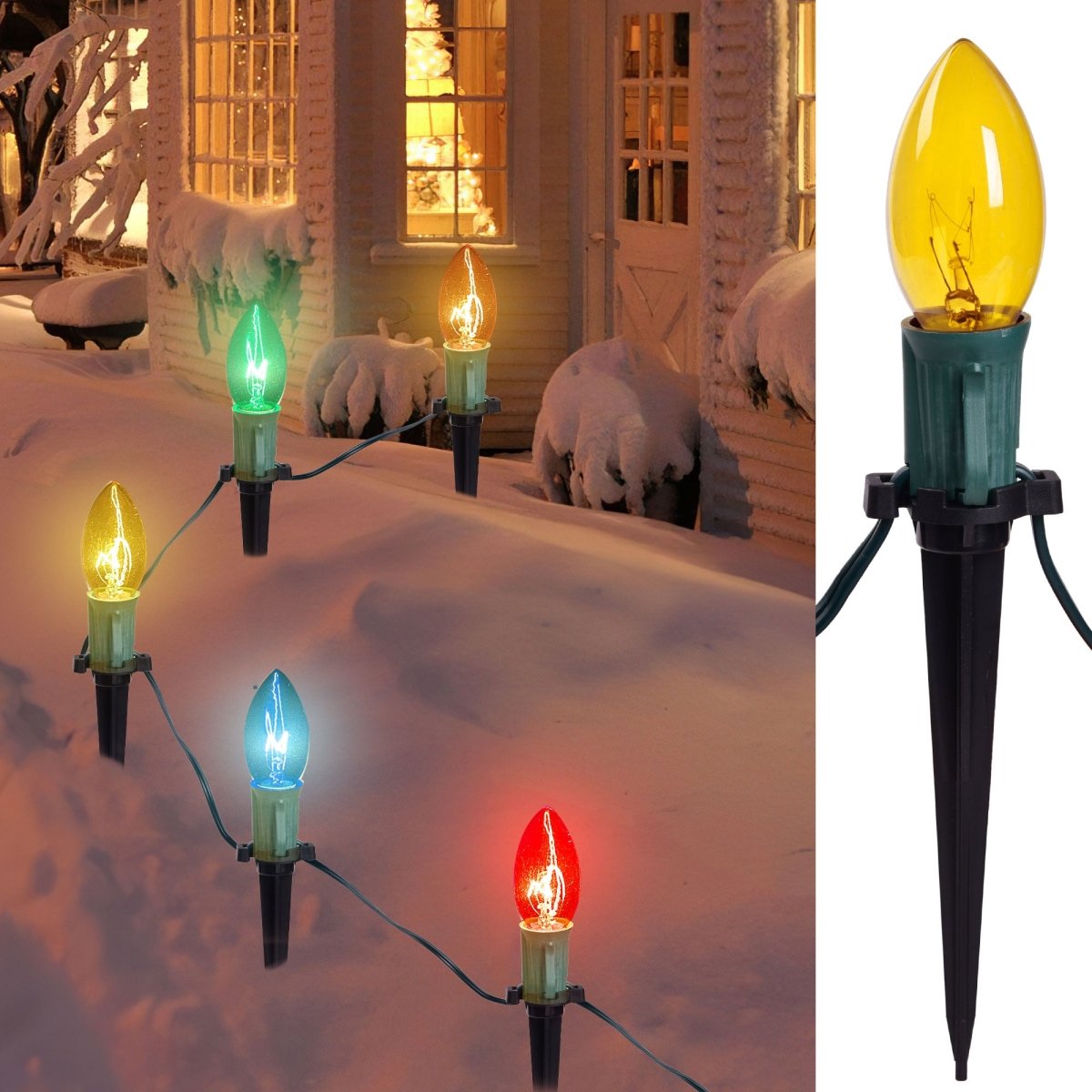 30.75FT Multicolored Christmas C9 Pathway Marker String Lights - PopFun