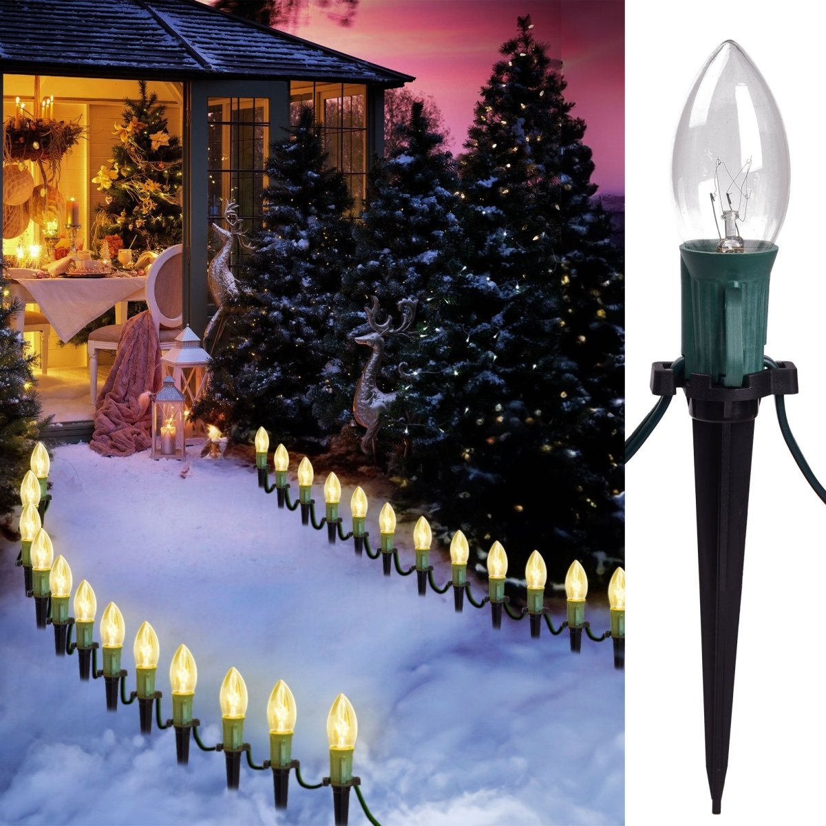 Egcol Jumbo C9 Christmas Pathway Lights Outdoor - 2 Pack Total 14 FT 8