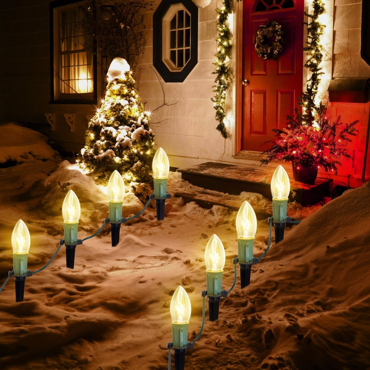 30.75FT Warm White Christmas C9 Pathway Marker String Lights - PopFun