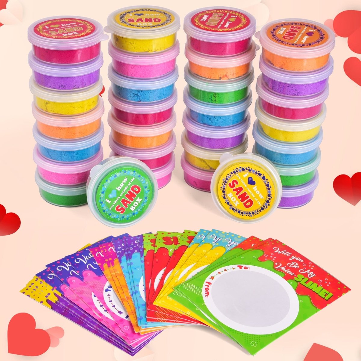 30PCs Valentine Sand Slimes with Cards for Kids Valentine’s Day - PopFun