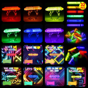 32PCs Kids' Valentine’s Glow Stick Rings with Personalized Cards - PopFun