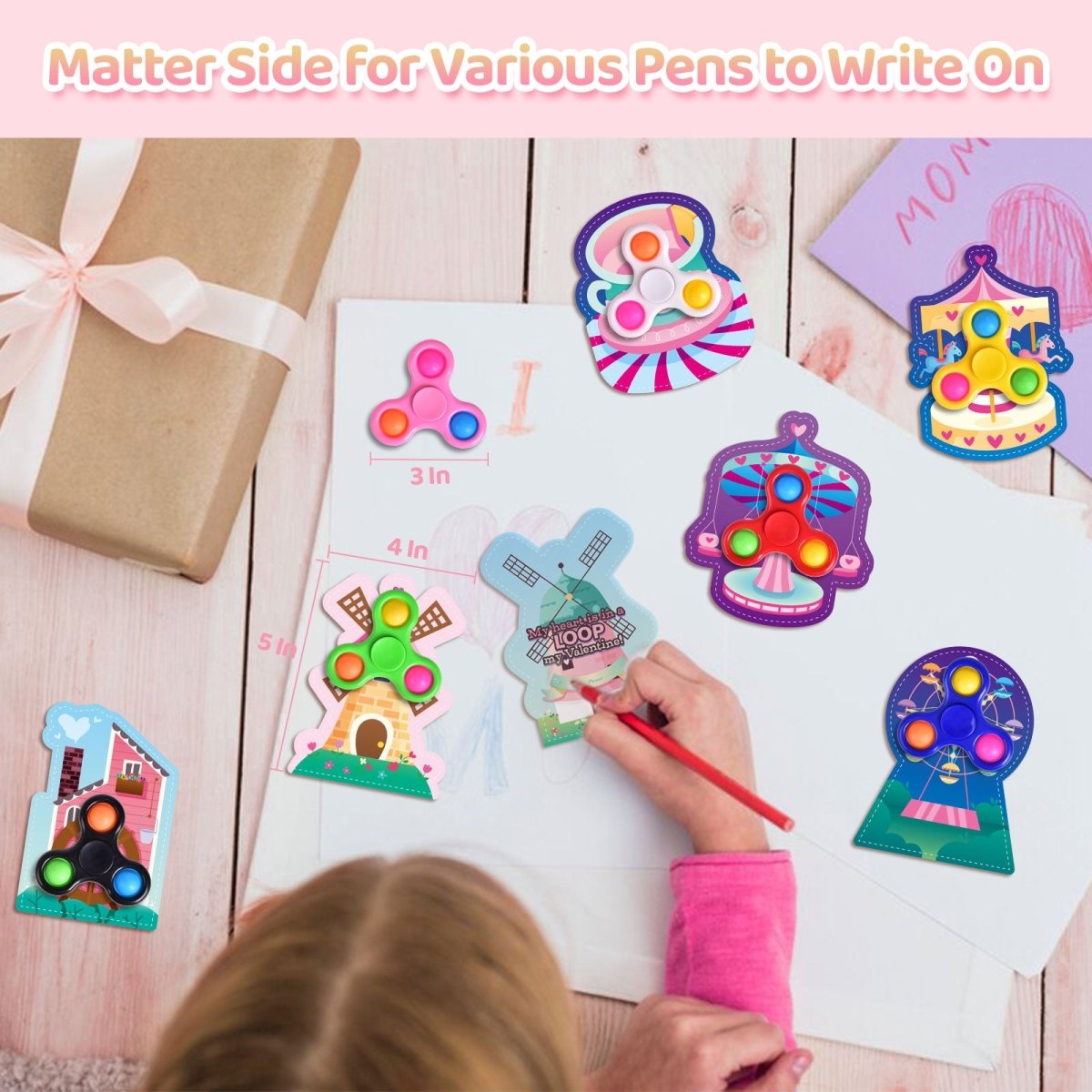 32PCs Valentine Fidget Spinner Stress Relief Toys with Valentine Cards - PopFun