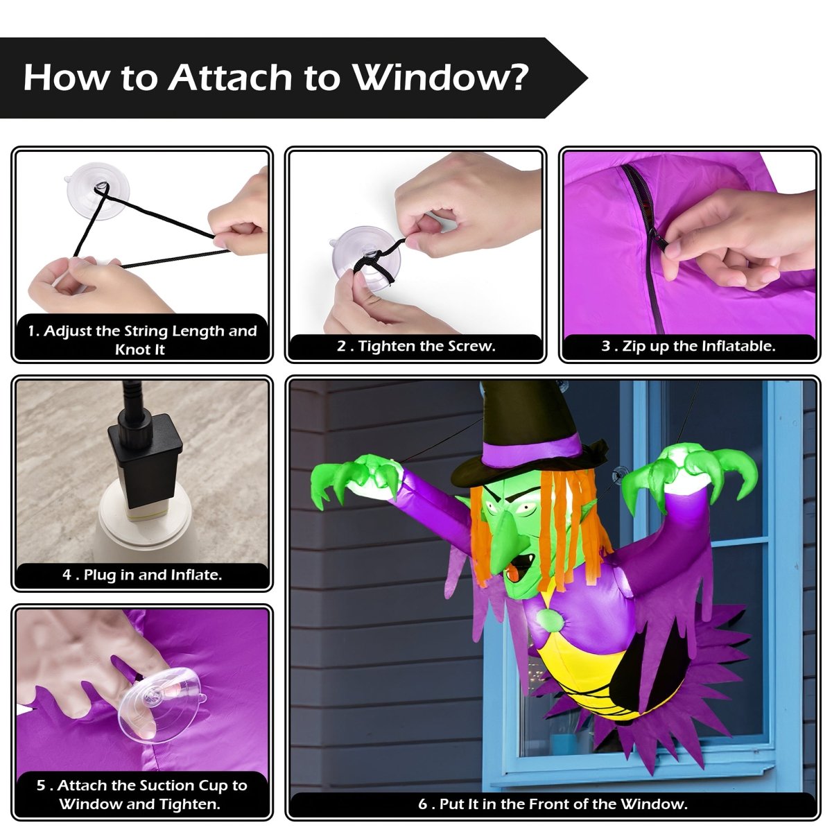 3.5 Ft Inflatable Jumpscaring Witch with Built-in LED Lights - PopFun