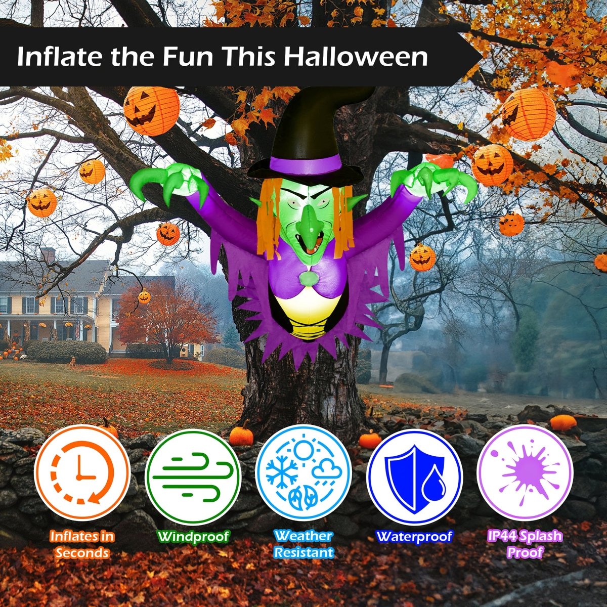 3.5 Ft Inflatable Jumpscaring Witch with Built-in LED Lights - PopFun