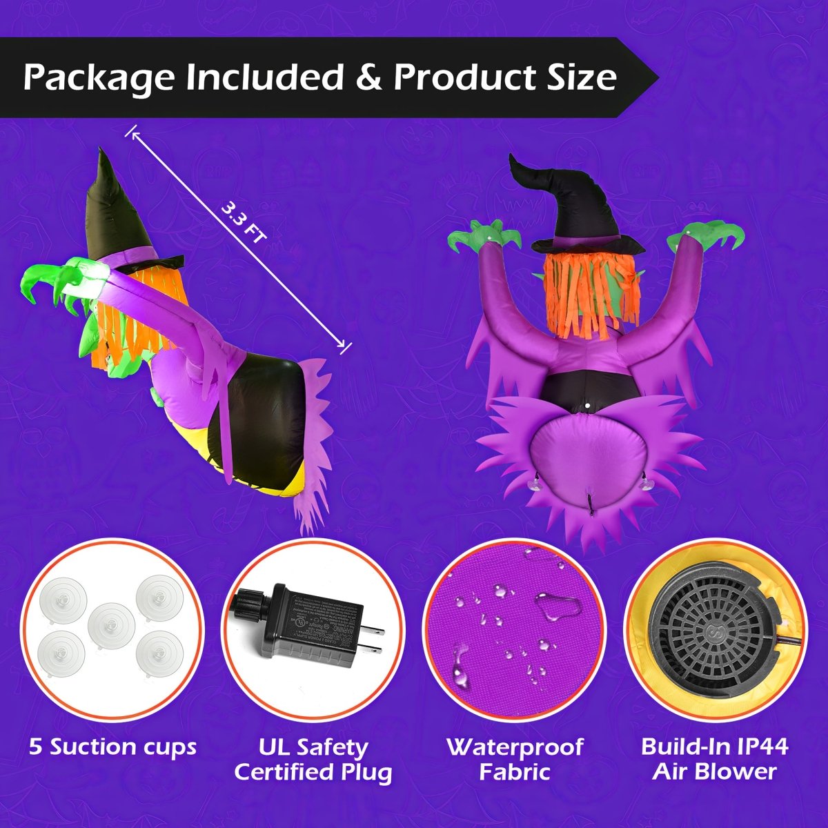3.5 Ft Inflatable Jumpscaring Witch with Built-in LED Lights | PopFun