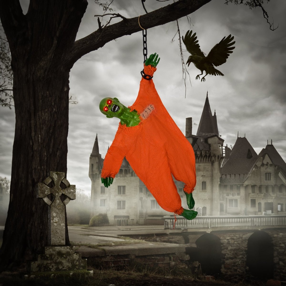 35" Hanging Zombie Prisoner with LED and Sound Effects - PopFun