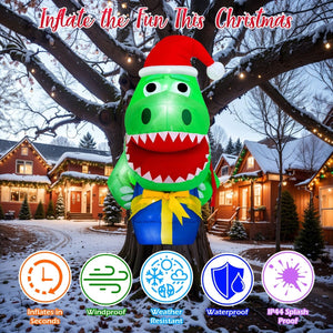 3.5FT Inflatable Christmas Santa Dinosaur - PopFun