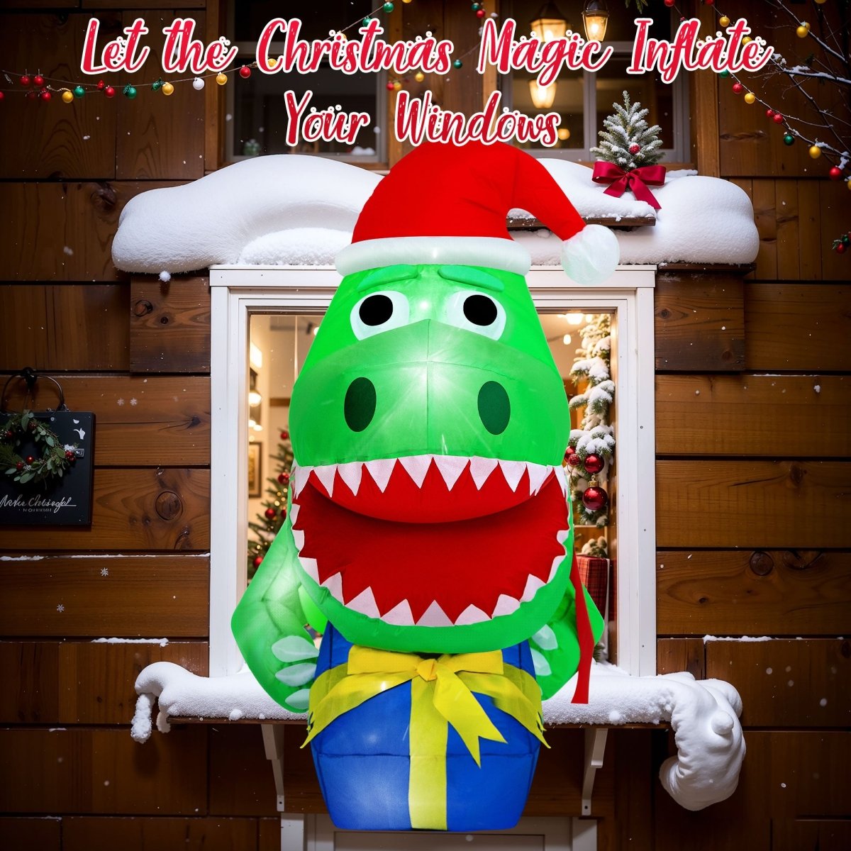 3.5FT Inflatable Christmas Santa Dinosaur - PopFun