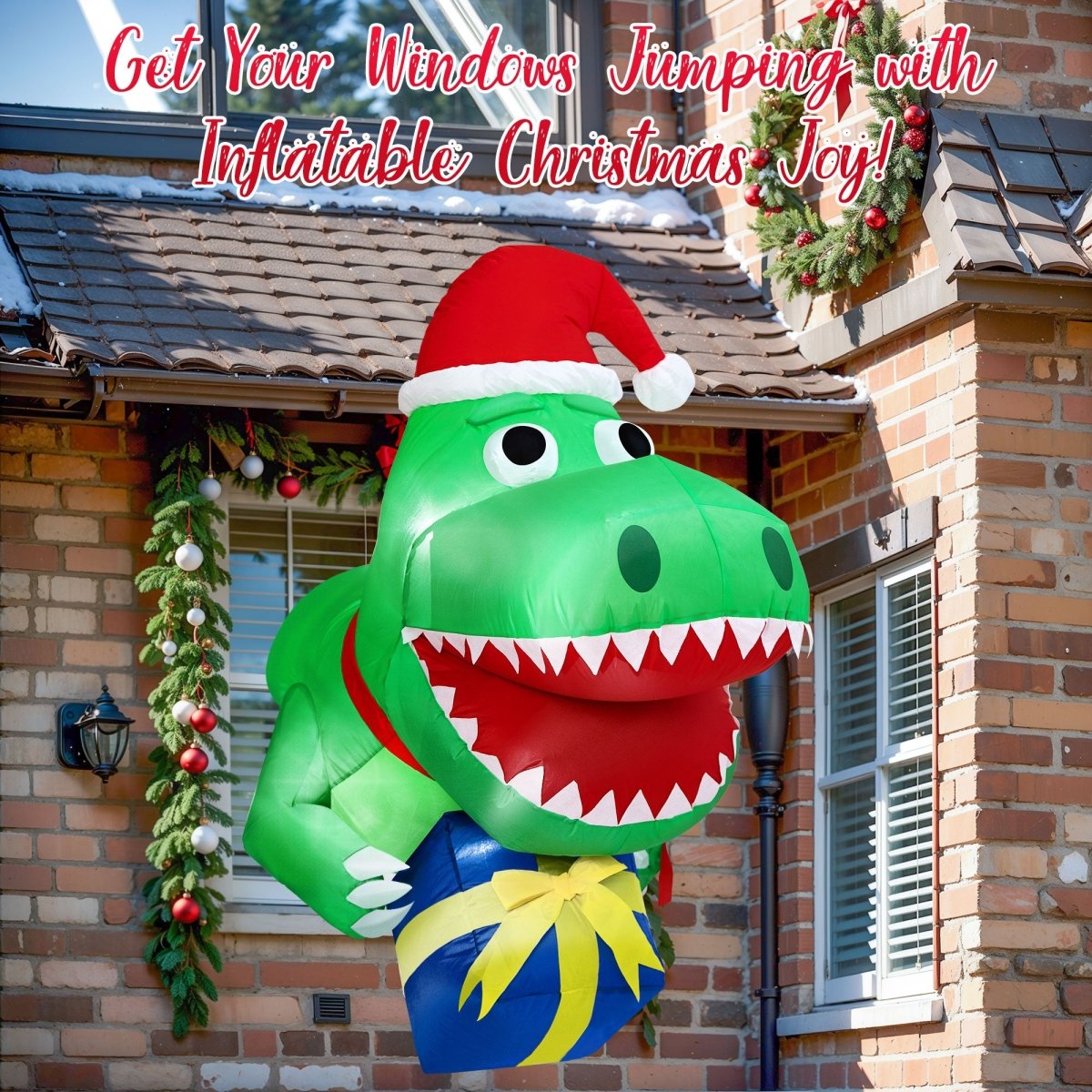 3.5FT Inflatable Christmas Santa Dinosaur - PopFun