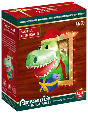 3.5FT Inflatable Christmas Santa Dinosaur - PopFun