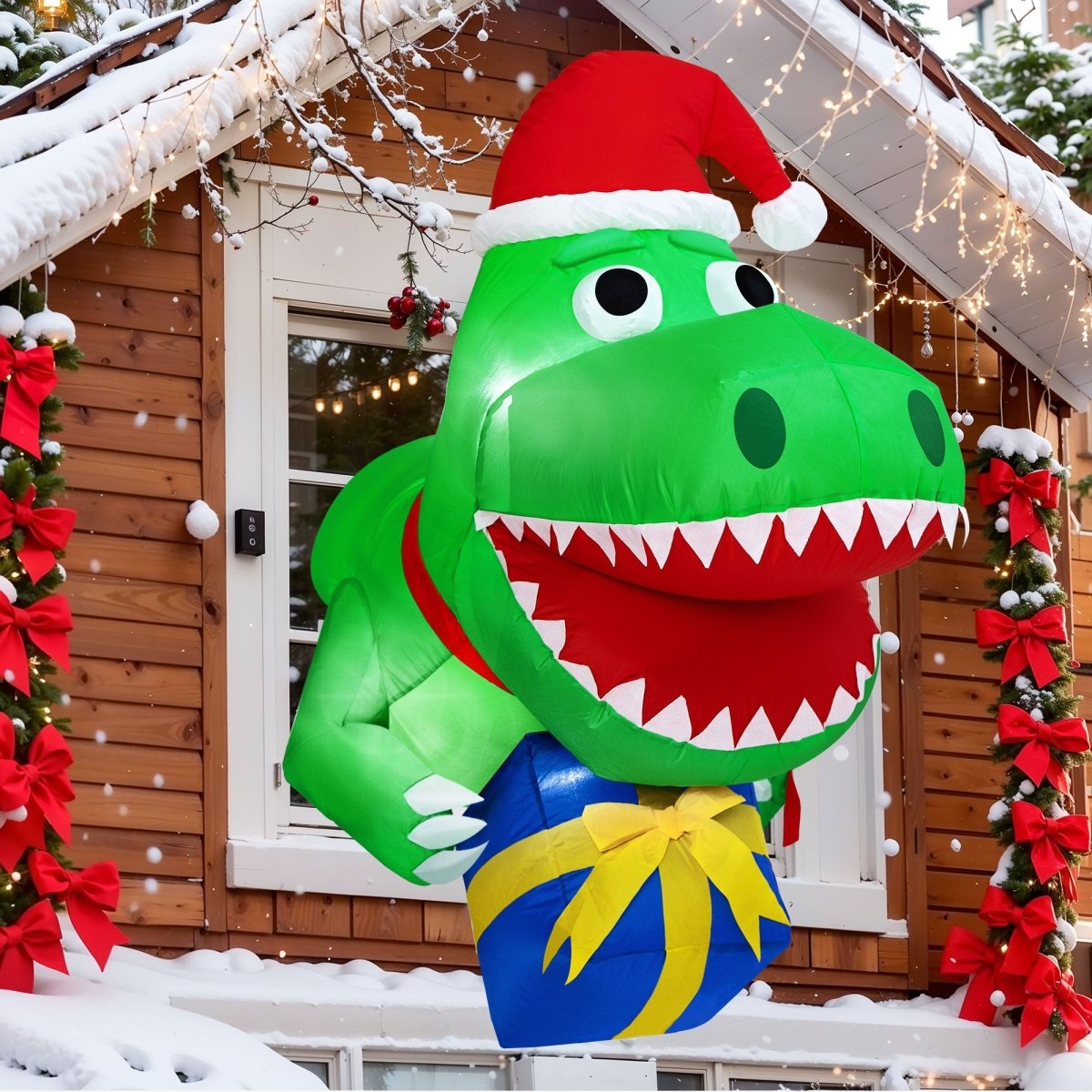 3.5FT Inflatable Christmas Santa Dinosaur - PopFun