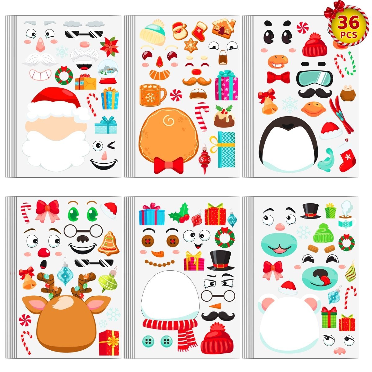 36PCS Christmas Themed DIY Make a Face Stickers - Wholesale - PopFun
