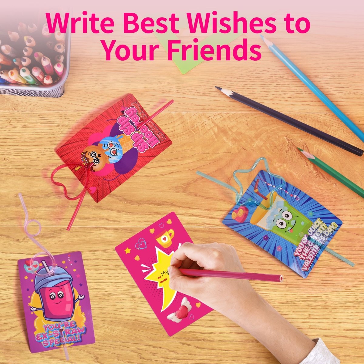 36PCS Kids' Valentine Cards with Crazy Loop Straws Set - PopFun