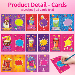 36PCS Kids' Valentine Cards with Crazy Loop Straws Set - PopFun