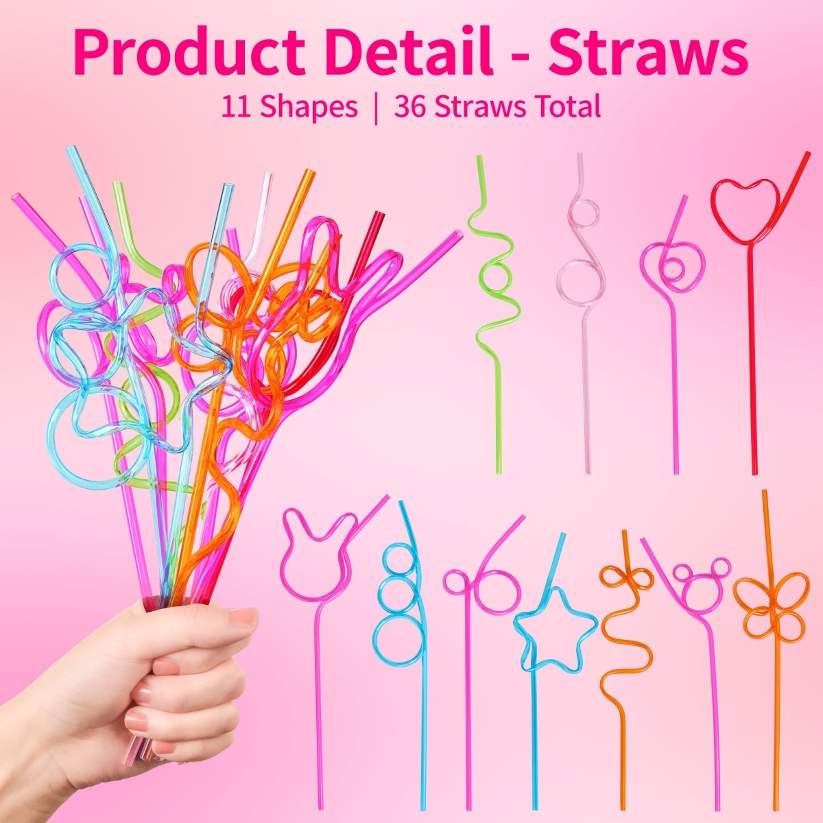 36PCS Kids' Valentine Cards with Crazy Loop Straws Set - PopFun