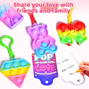 36PCS Valentine Cards with Pop Bubble Keychain Fidget Toys - PopFun