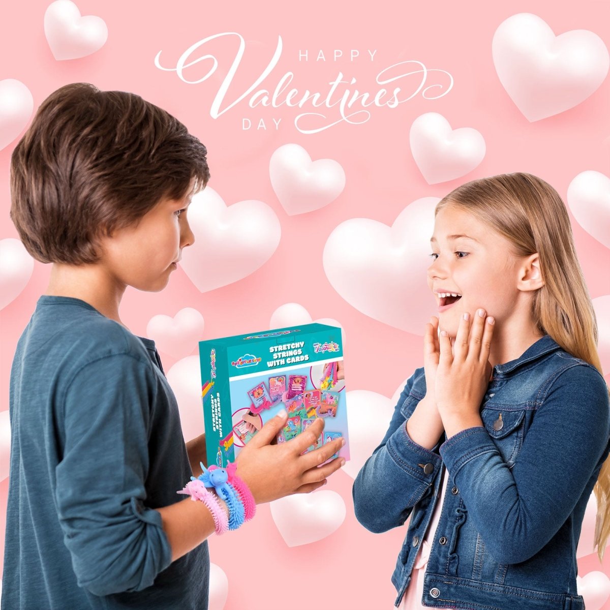 36PCs Valentine's Unicorn Noodle Fidget Toys with Valentine Cards - PopFun