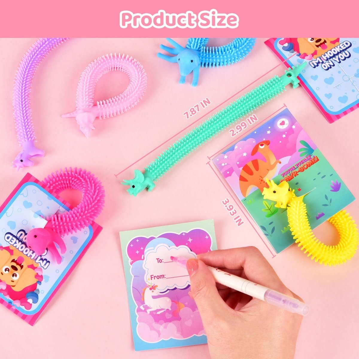 36PCs Valentine's Unicorn Noodle Fidget Toys with Valentine Cards - PopFun