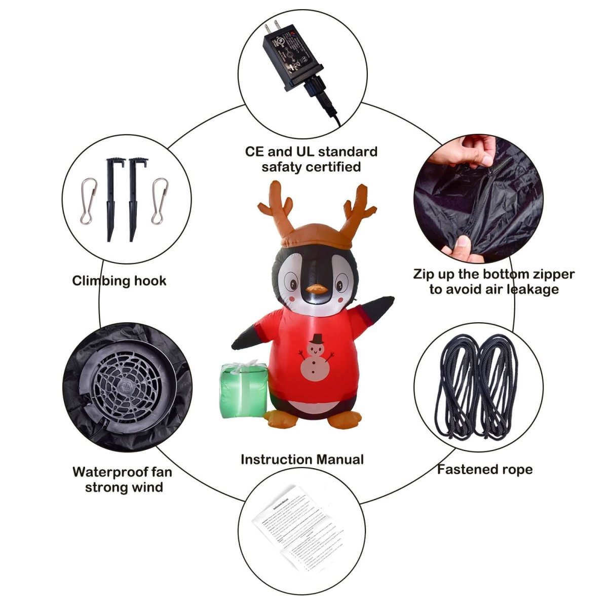 4' Ft Present Penguin Holiday Inflatable - PopFun