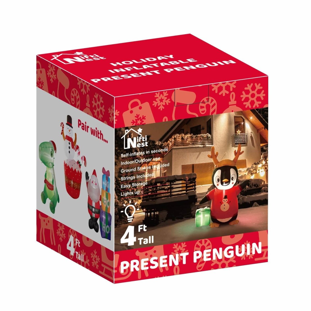 4' Ft Present Penguin Holiday Inflatable-Wholesale - PopFun