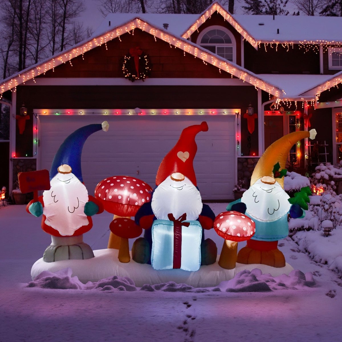 4' Ft Xmas Gnomes Holiday Inflatable - PopFun