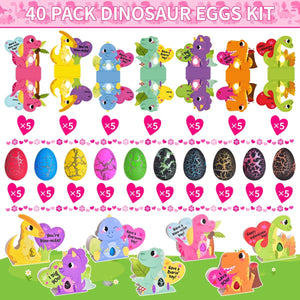 40PCS Valentine’s Colorful Dinosaur Hatching Eggs with 3D Greeting Cards - PopFun