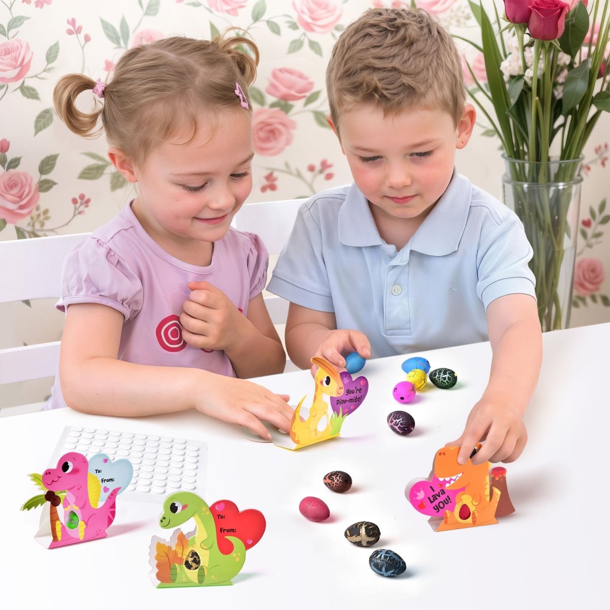 40PCS Valentine’s Colorful Dinosaur Hatching Eggs with 3D Greeting Cards - PopFun