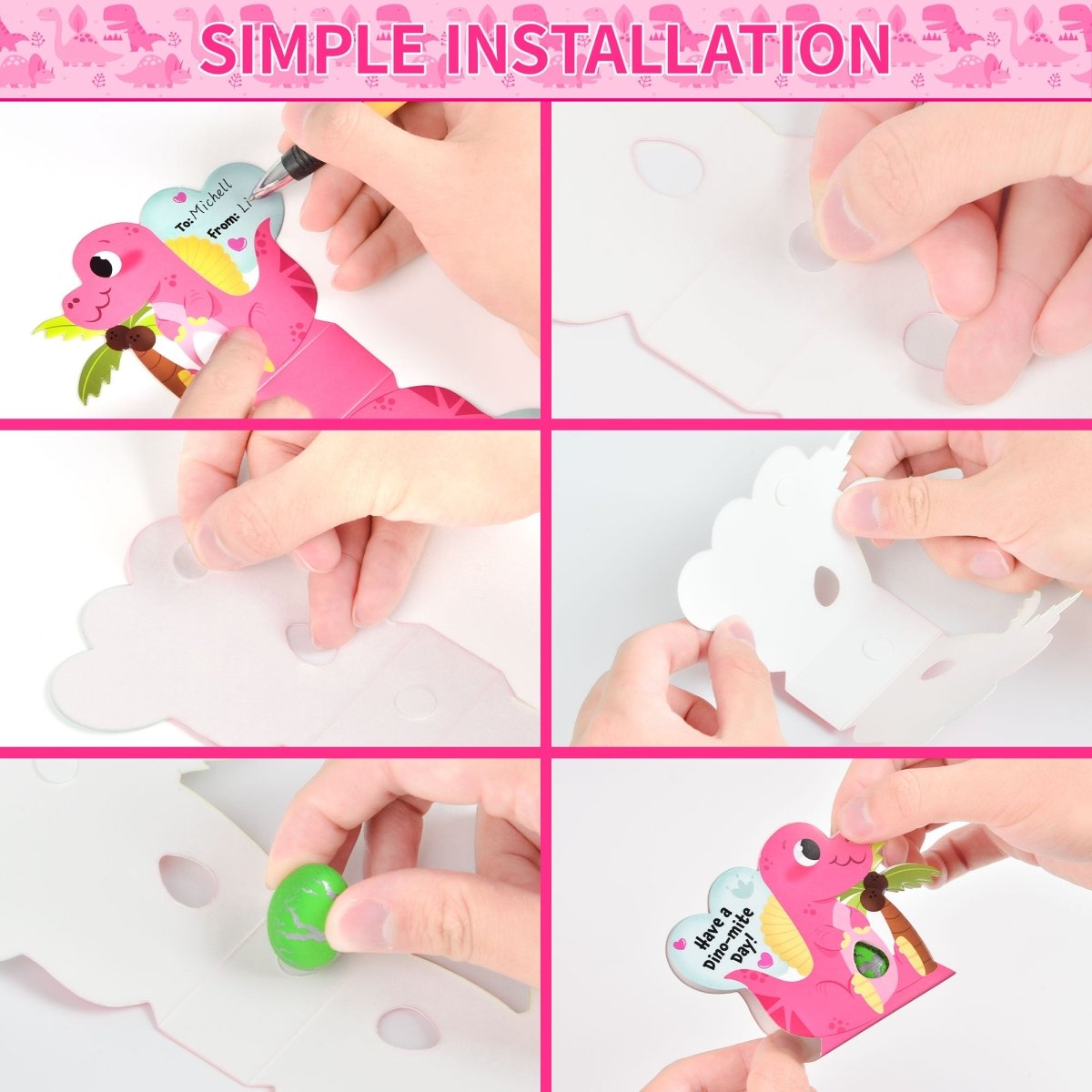 40PCS Valentine’s Colorful Dinosaur Hatching Eggs with 3D Greeting Cards - PopFun