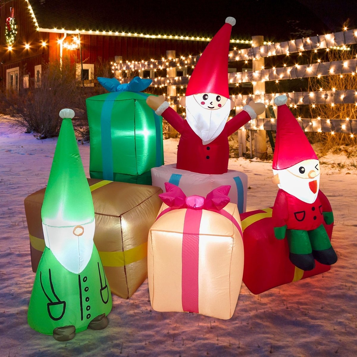 4.9 FT Christmas Inflatable Elf and Gifts - PopFun