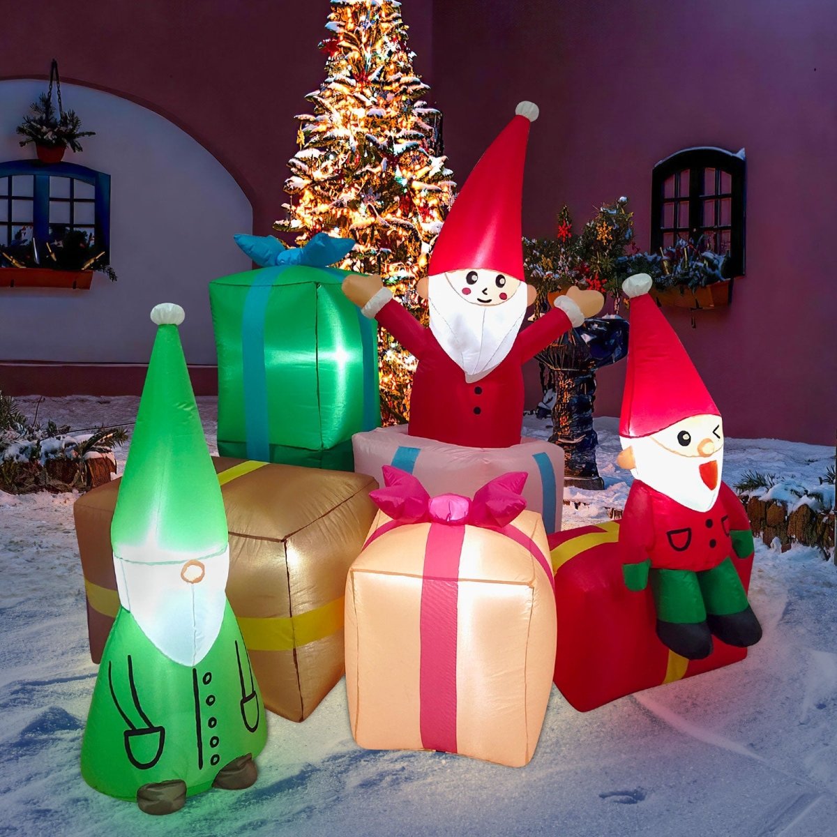 4.9 FT Christmas Inflatable Elf and Gifts - PopFun