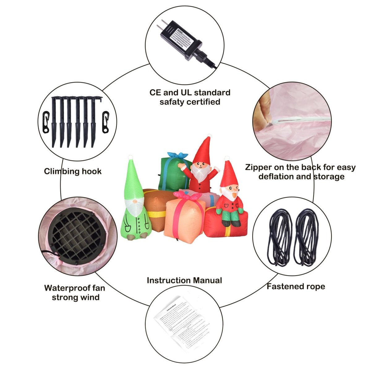 4.9 FT Christmas Inflatable Elf and Gifts - PopFun