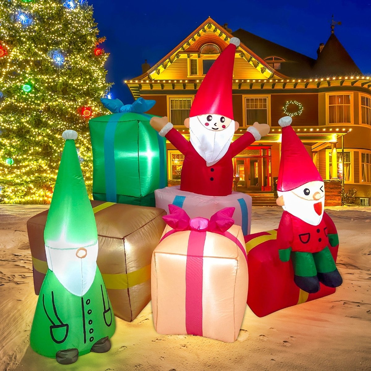 4.9 FT Christmas Inflatable Elf and Gifts - Wholesale - PopFun