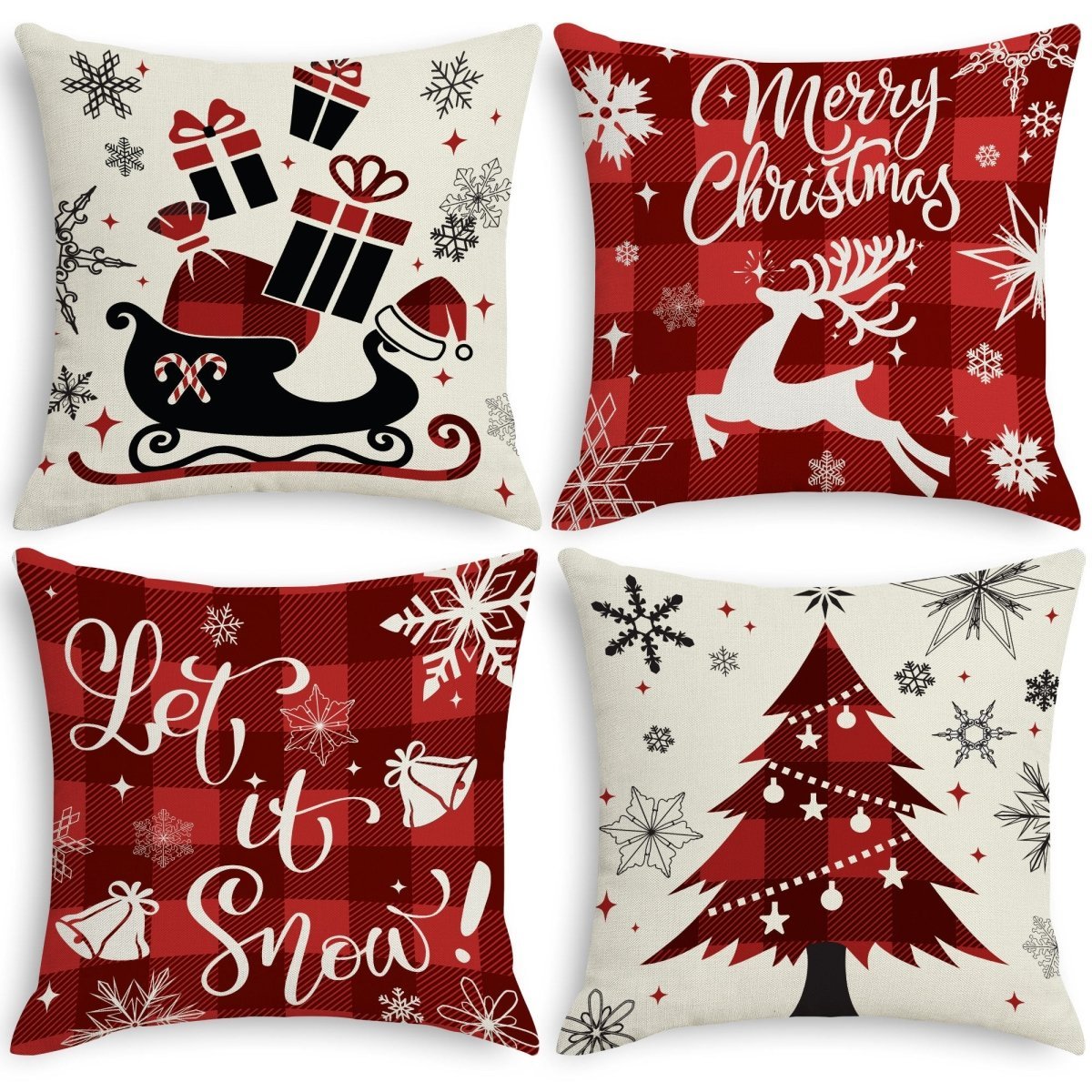 4PCS Christmas White & Red Plaid Pillow Covers Set - Wholesale - PopFun
