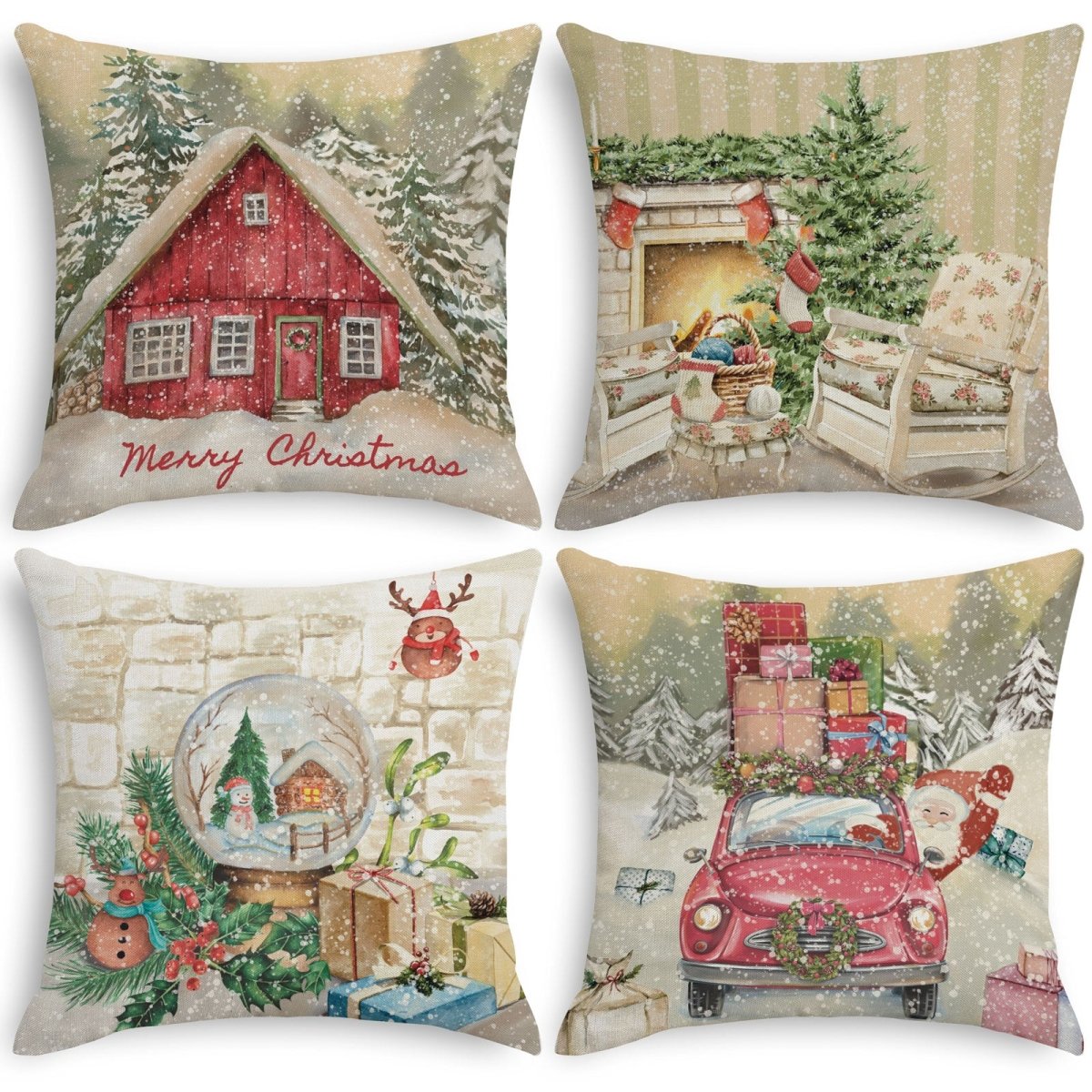 4PCS Vintage Christmas Pillow Covers - PopFun