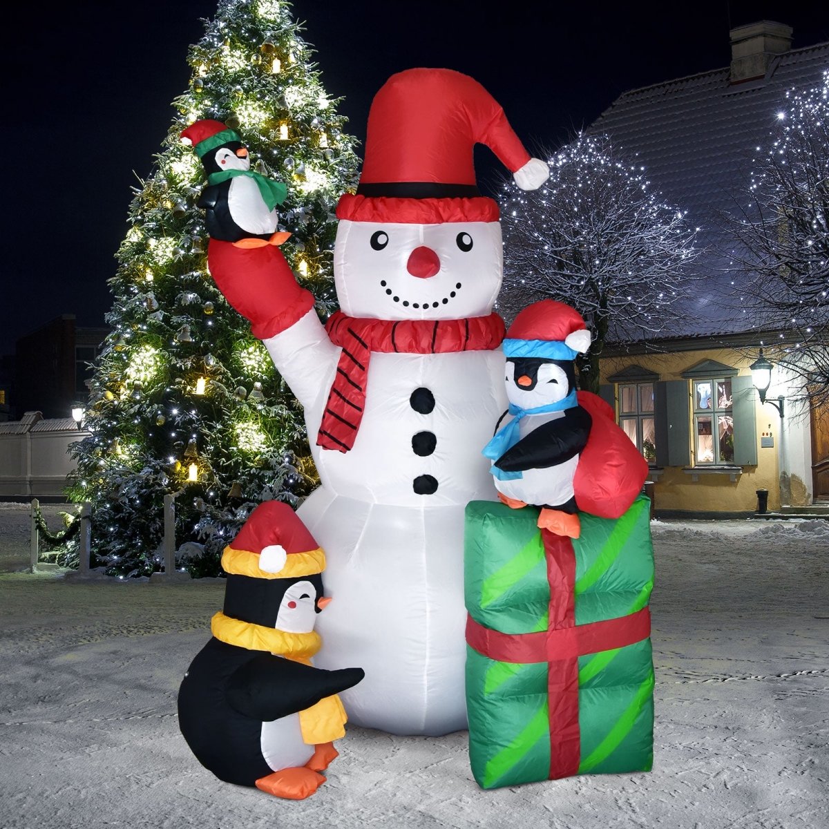 5.7 FT Christmas Inflatable Snowman and Penguins - PopFun