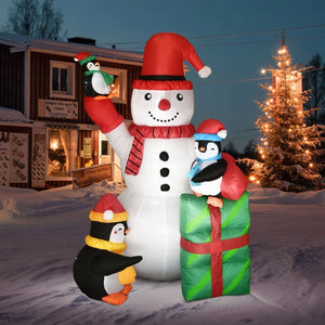 5.7 FT Christmas Inflatable Snowman and Penguins - PopFun