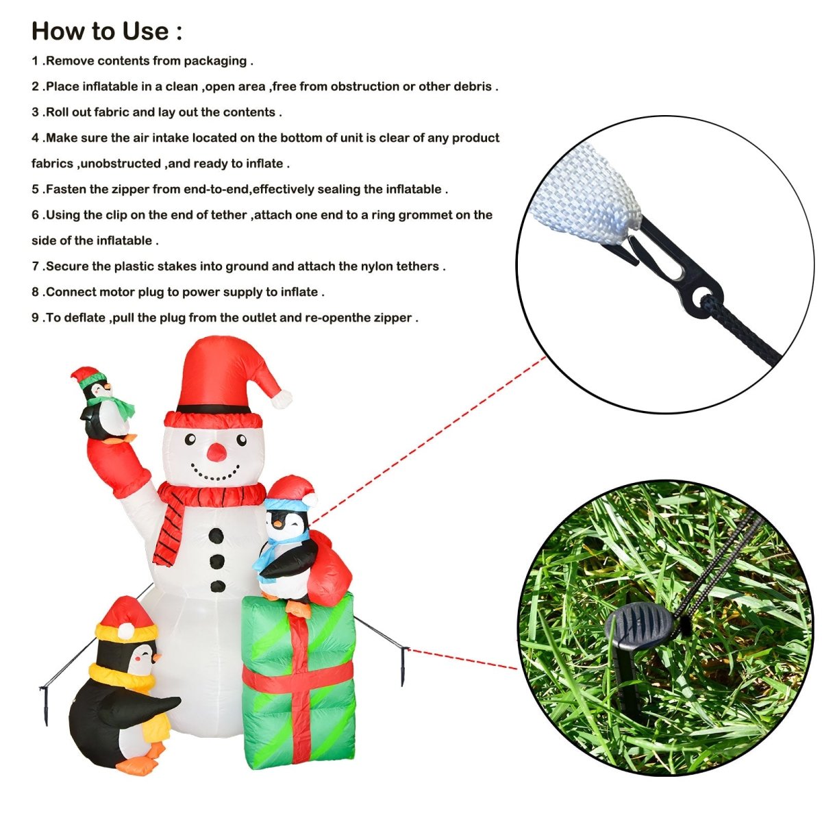 5.7 FT Christmas Inflatable Snowman and Penguins - PopFun