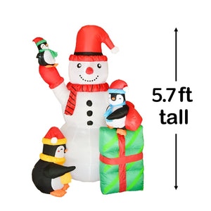 5.7 FT Christmas Inflatable Snowman and Penguins - PopFun