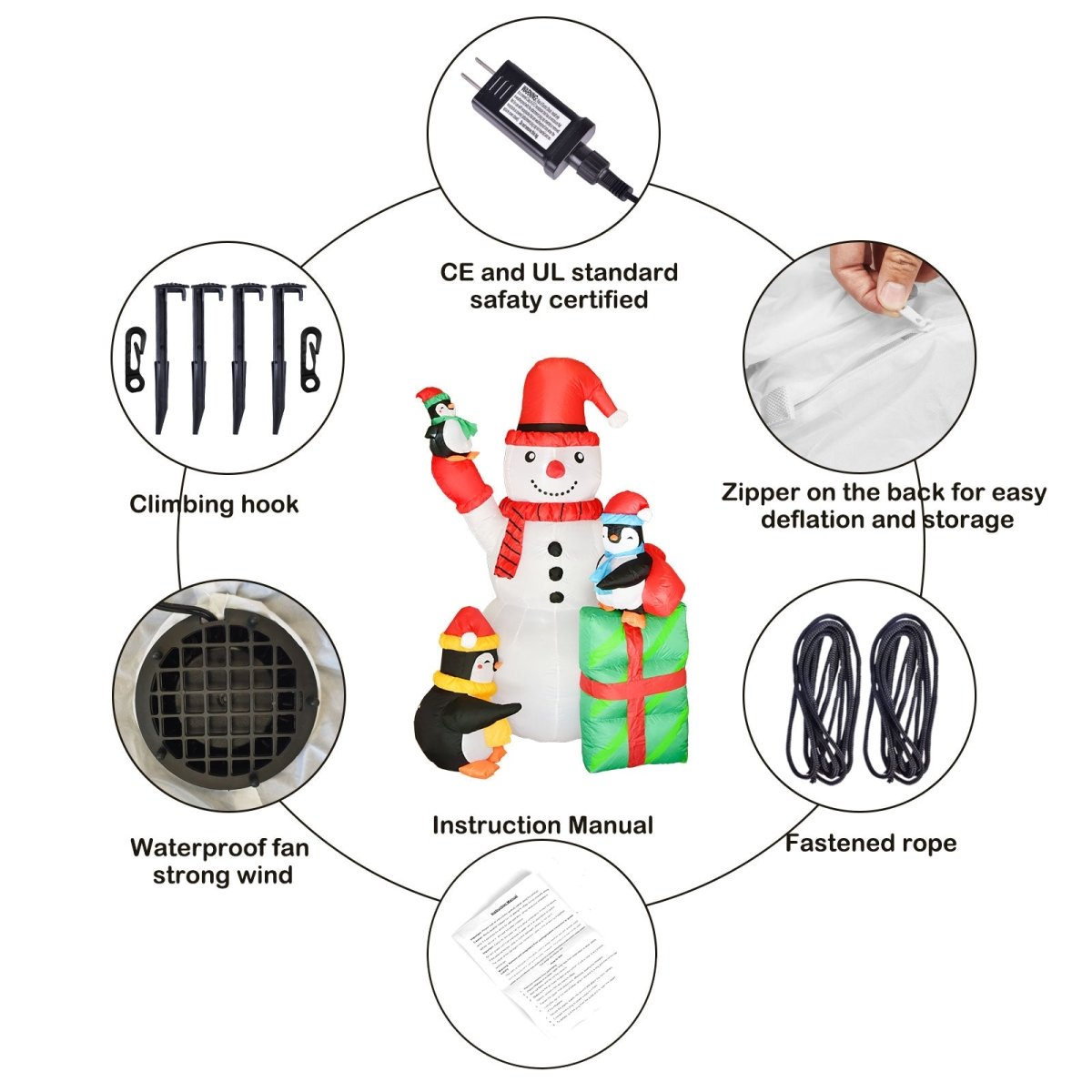 5.7 FT Christmas Inflatable Snowman and Penguins - PopFun