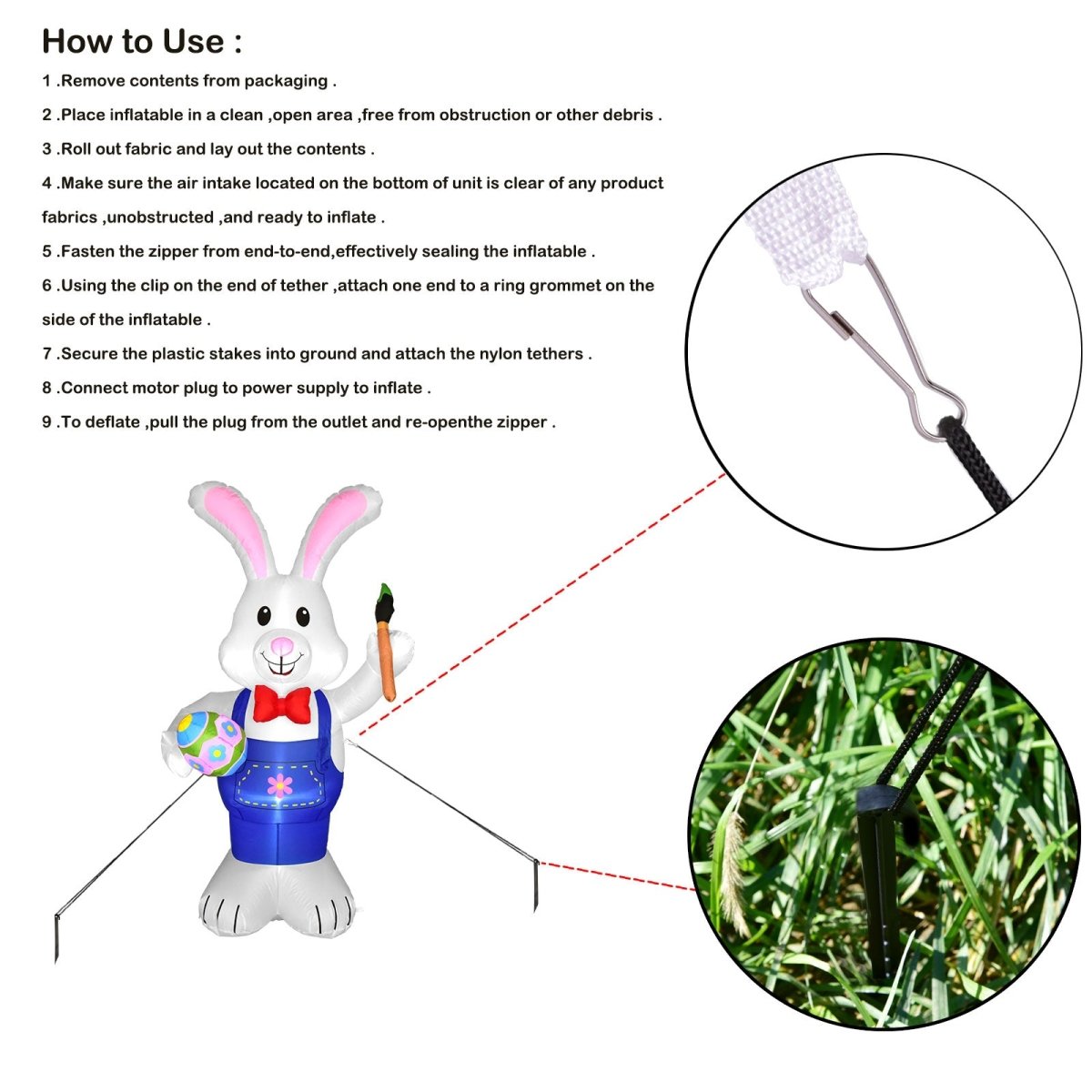 5.9 FT Easter Inflatable Bunny with Egg and Pen - PopFun