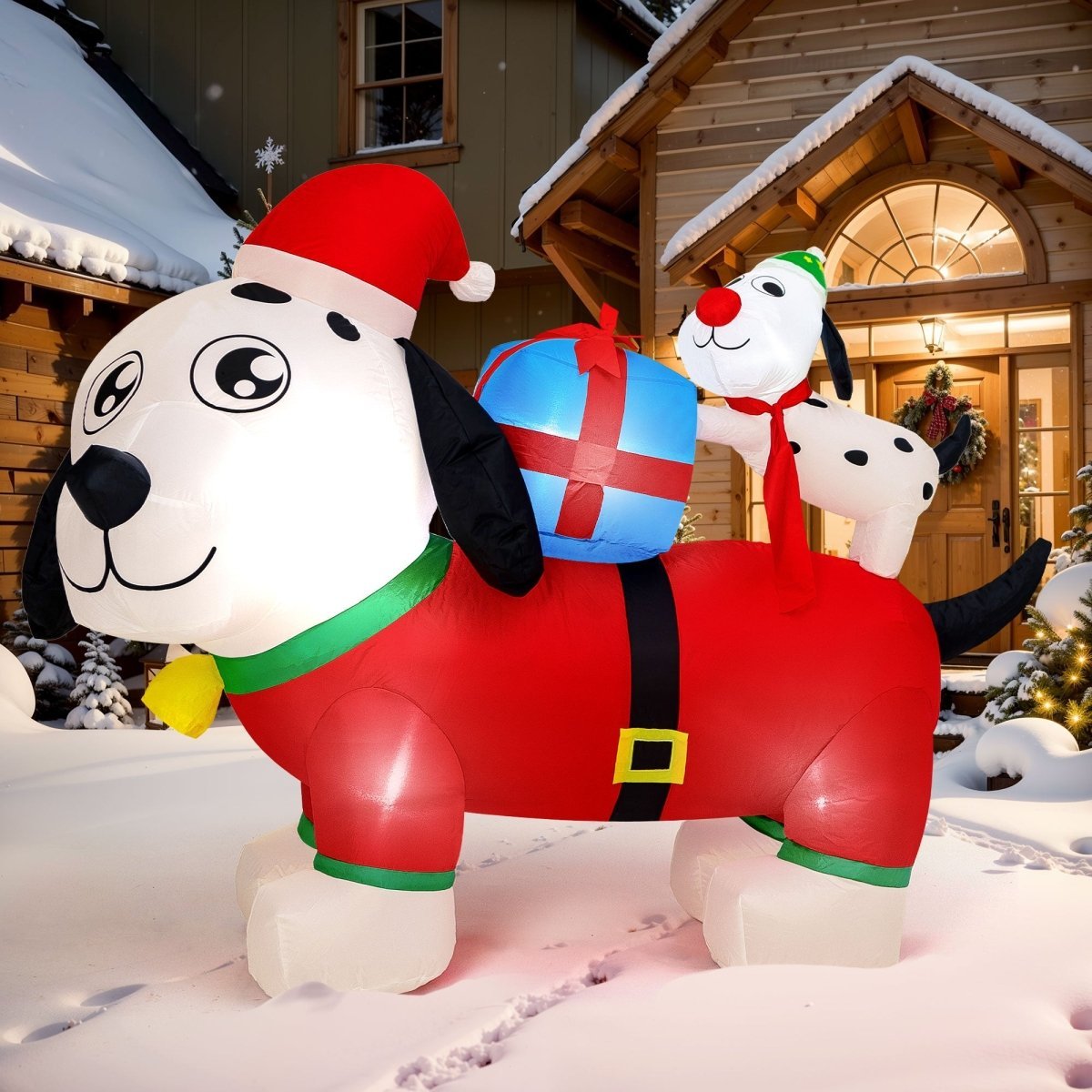 5FT Inflatable Christmas Doggie Family of Two with LED Light - Wholesale - PopFun