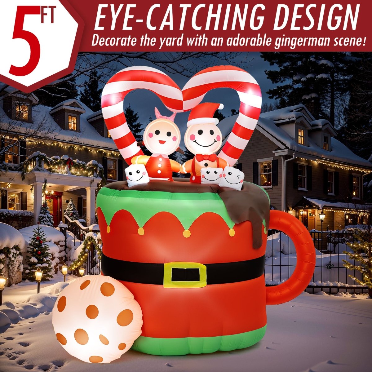 5FT Inflatable Christmas Gingerbread Couple - PopFun
