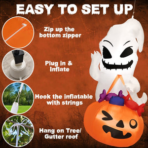5ft. Inflatable Ghost Holding Trick or Treat Bag - PopFun