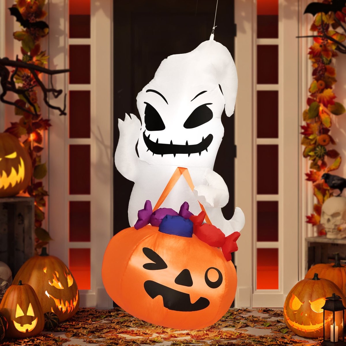 5ft. Inflatable Ghost Holding Trick or Treat Bag - PopFun