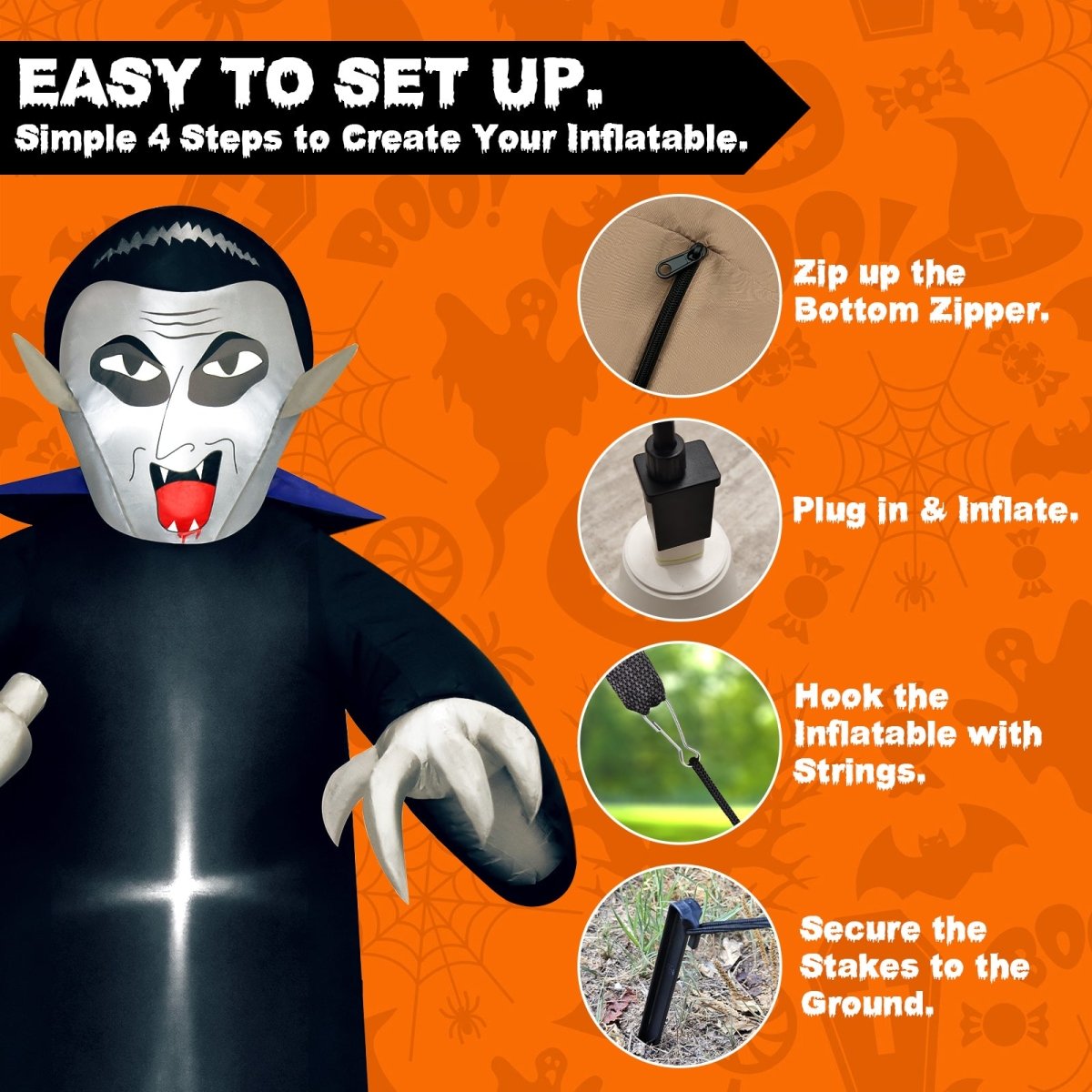 5ft Inflatable Murderous Vampire with LED Lights - PopFun