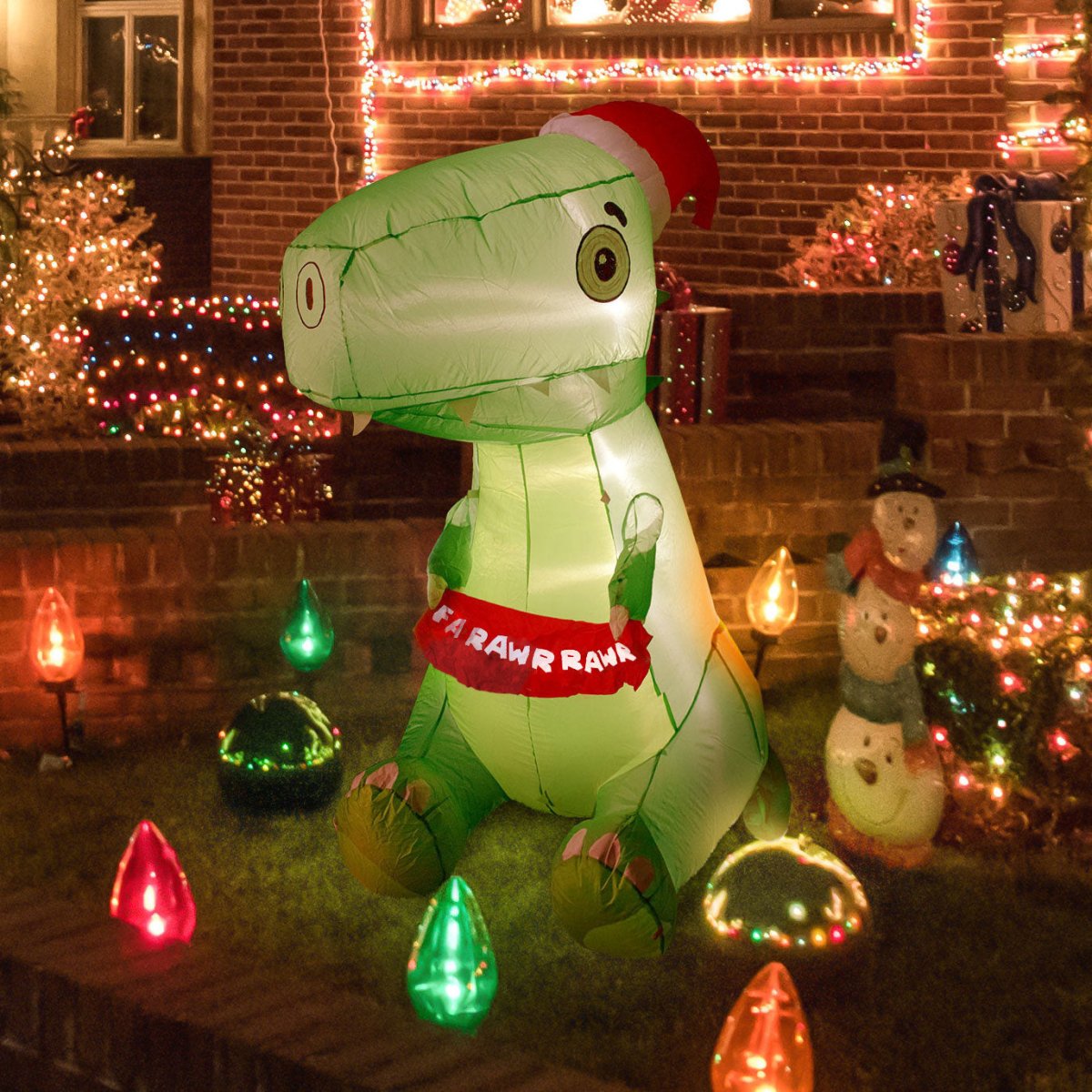 6' Ft Christmas Dinosaur Holiday Inflatable | PopFun