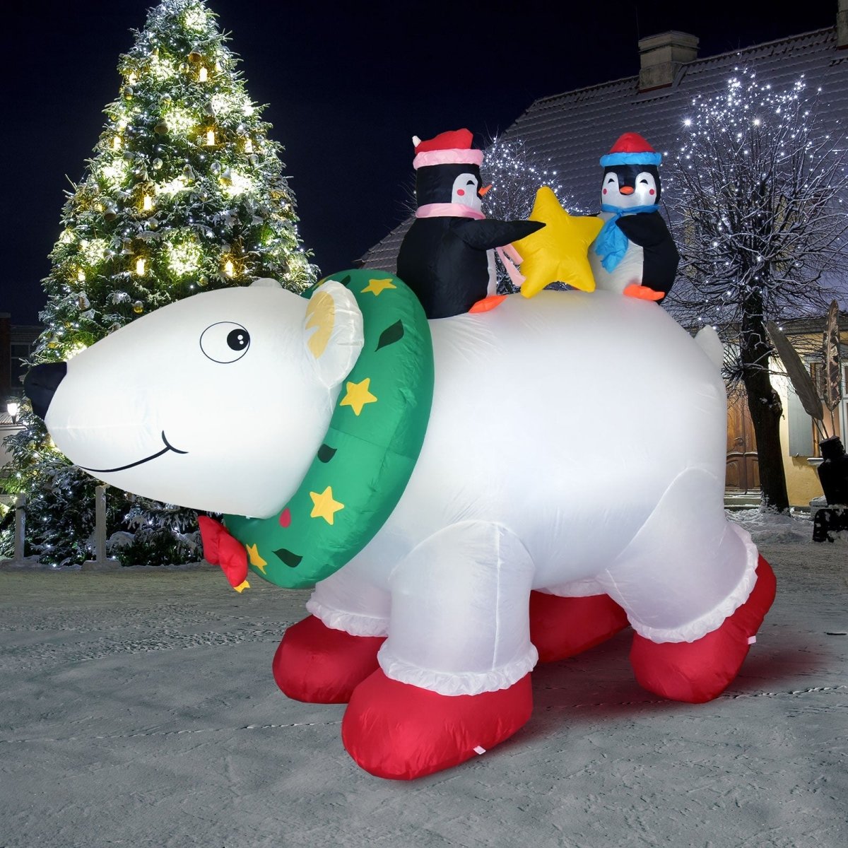 6 FT Christmas Inflatable Polar Bear with Penguins -Wholesale - PopFun