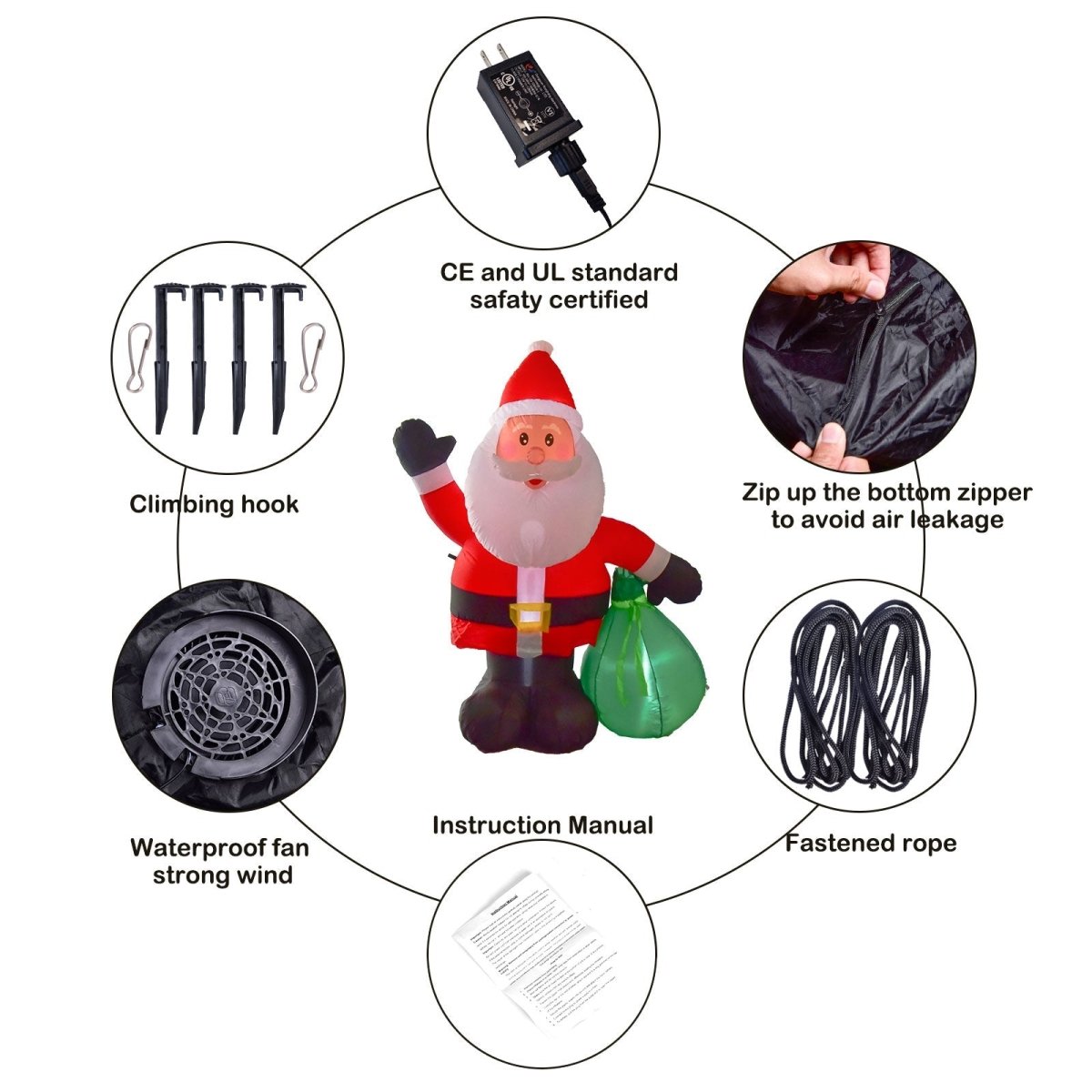 6' Ft Happy Santa Holiday Inflatable | PopFun