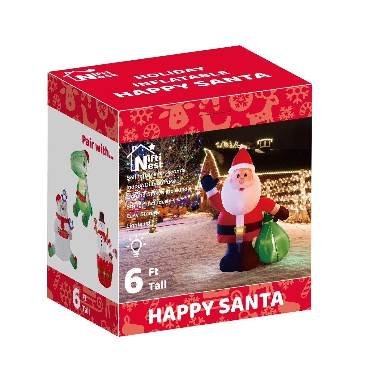 6' Ft Happy Santa Holiday Inflatable-Wholesale - PopFun